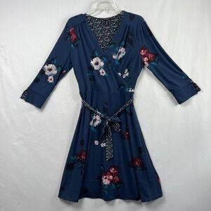 White House Black Market Wrap Dress M Tie Belt Floral Stretch Business Career